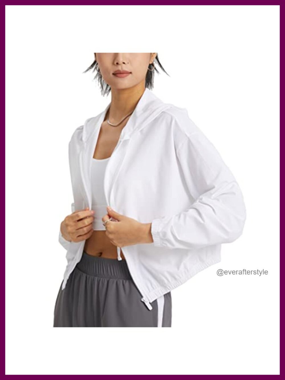 UPF 50+ Cropped Zip Up Hoodie Sun Protection Athletic Jacket